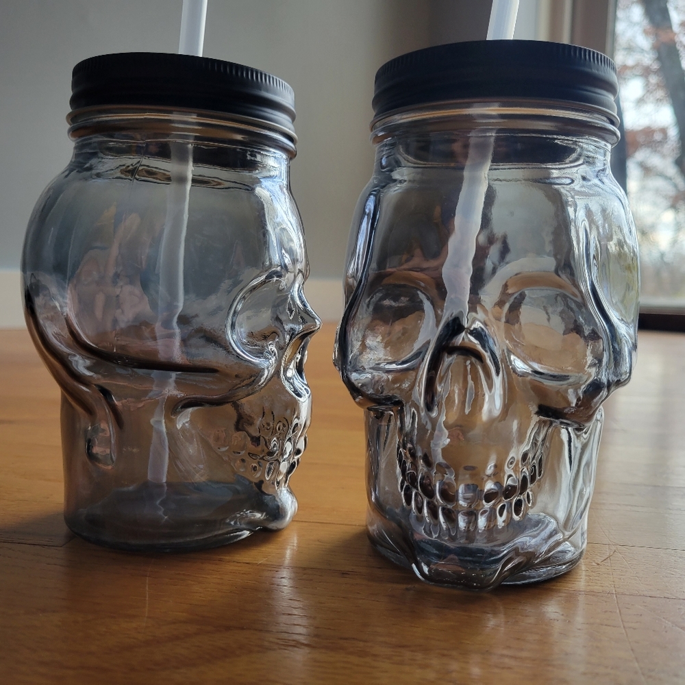 2/$15 2 Skull Mugs with Caps & Straws